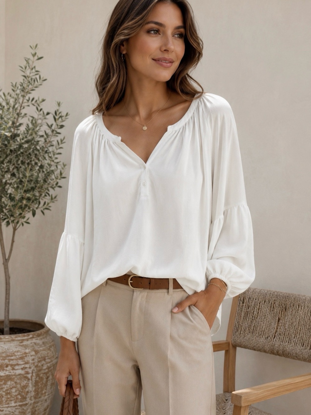Tommy Hilfiger White Flowing Peasant Blouse